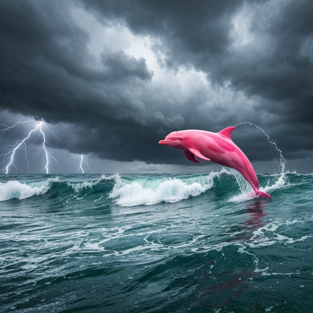 Storm to Utopia movie poster featuring Chinese White Dolphin leaping powerfully through dramatic stormy ocean waves, representing resilience and hope in marine conservation